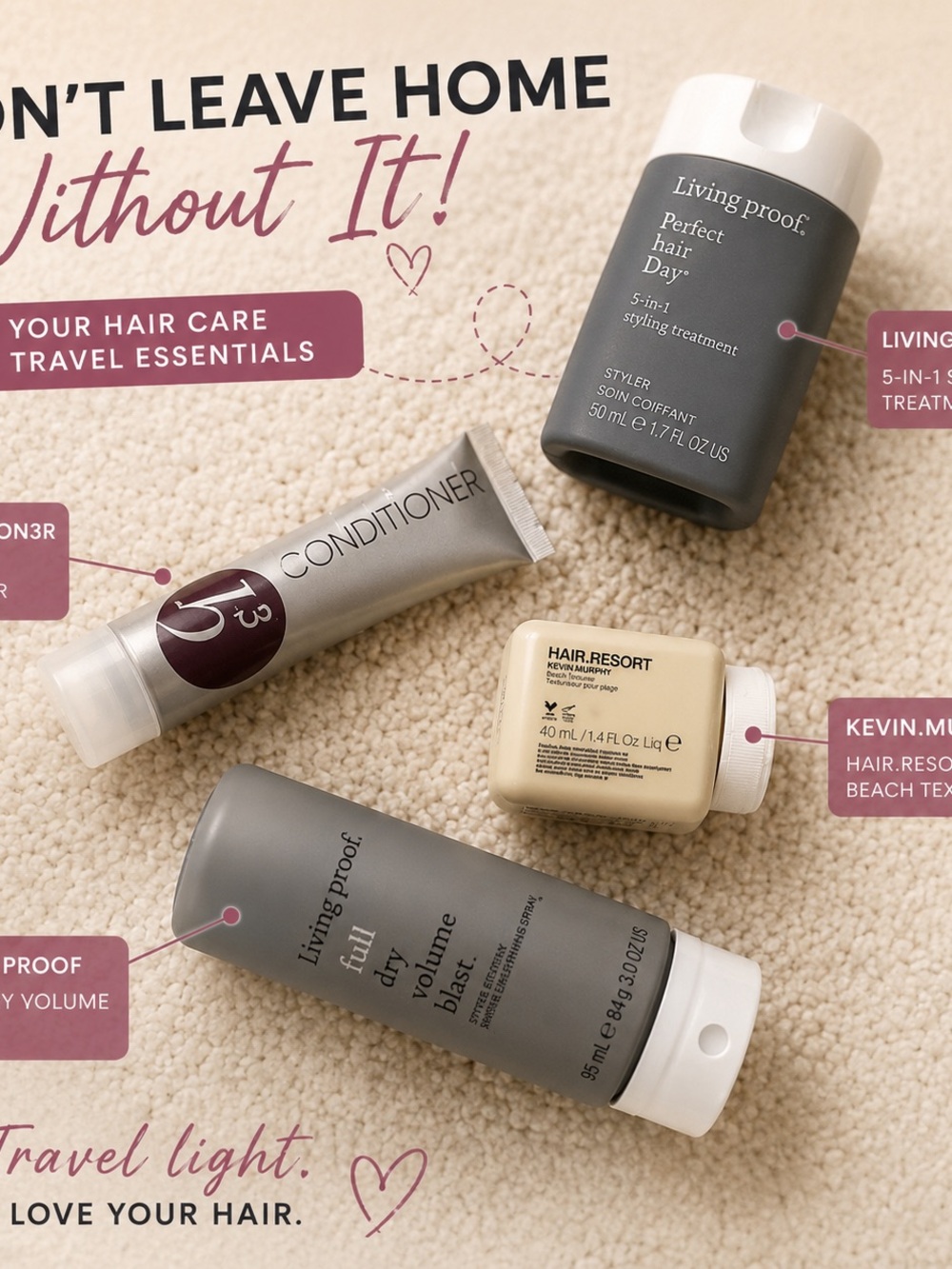 Luxury Travel Hair Care Essentials Living Proof × Kevin Murphy × B3
